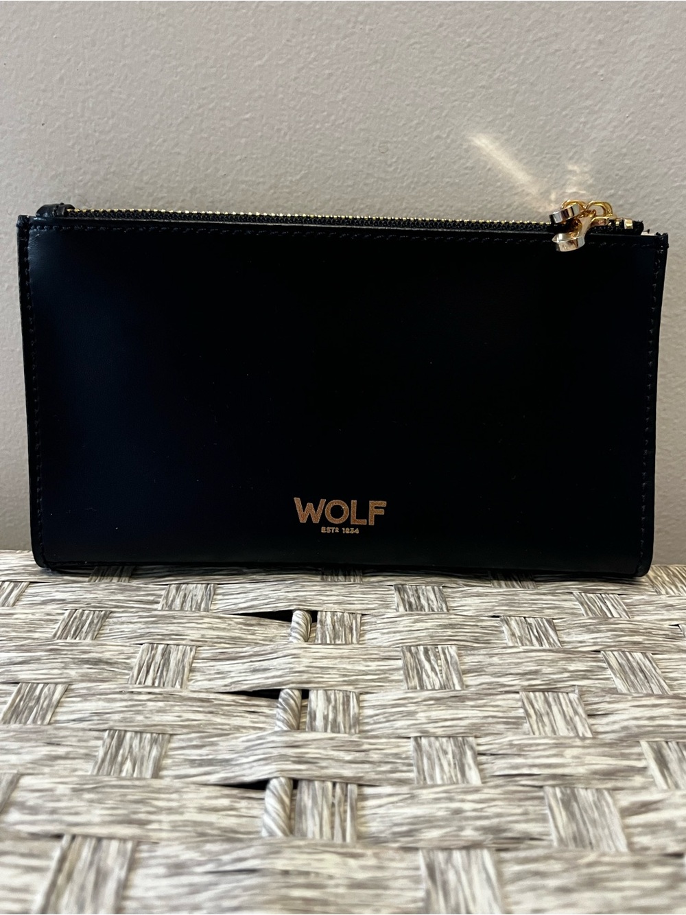 WOLF 1834 Travel Jewelry Case Navy Blue Leather Dual Zip Wallet Gold Logo